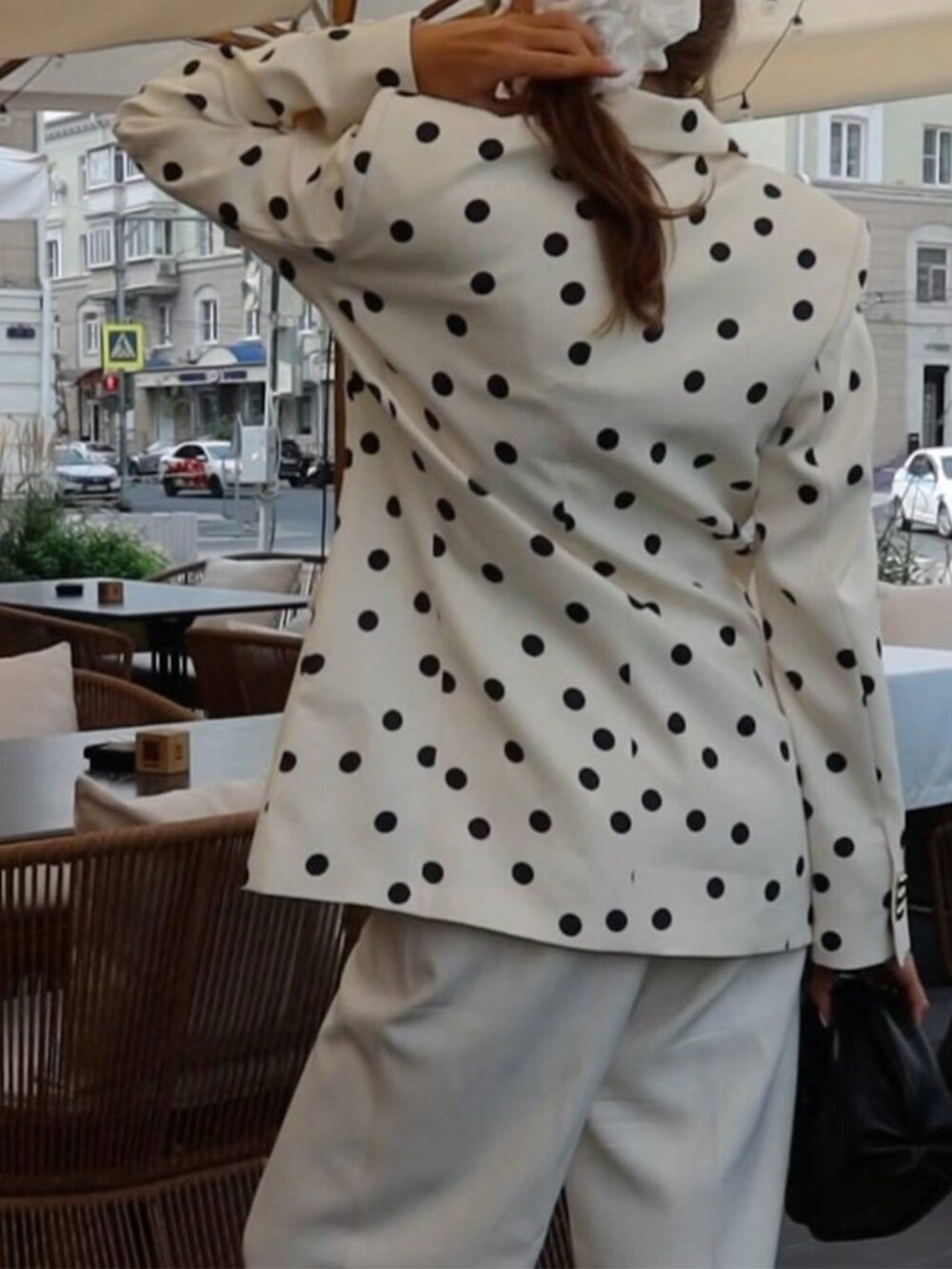 Pale Apricot Casual Women's Elegant Polka Dot Jacket - Picture 6 of 9